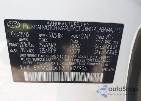 2017 Hyundai Santa Fe Sport 2.4L из США, поврежденный, VIN 5NMZUDLB2HH023906